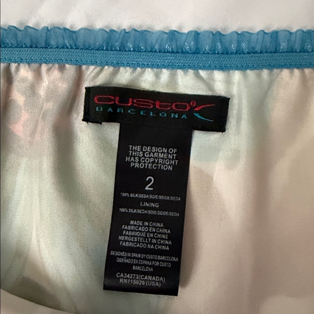 CUSTO BARCELONA Colorful Floral Print Ruffle Lace Trim Silk Skirt, size 2 - Picture 4 of 12